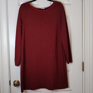 J.Jill Cotton Knit Blue & Red Houndstooth Dress Long Sleeve Size M